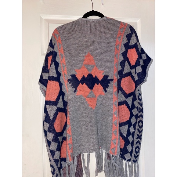 Grey, coral, and navy tassel cardigan - Picture 2 of 3